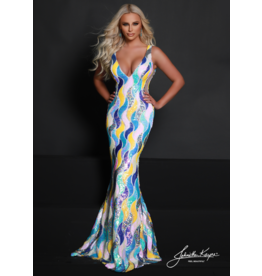 Sequin fitted tank v-neck gown 2687