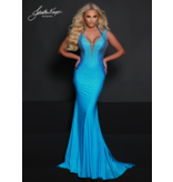 Two tone fitted jersey gown w/corset back 2611