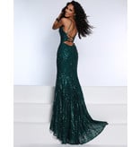 Sequin Fitted Spaghetti strap open back gown 20188
