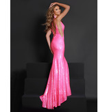 Spaghetti strap sequin fitted gown w/leg slit 23191B