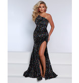 One shoulder sequin fitted corset back gown 23209