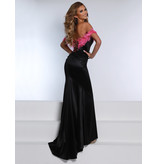 Off the shoulder feather fitted corset back gown 23210