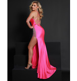 Glitter jersey fitted gown w/beaded leg slit 23438