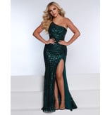 One shoulder fitted sequin gown w/leg slit 20103