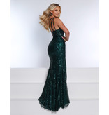 One shoulder fitted sequin gown w/leg slit 20103