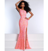 One shoulder fitted sequin gown w/leg slit 20103