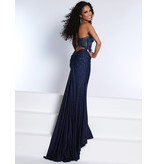 Fitted sheer bodice beaded rouched waist gown 23238