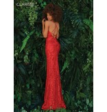 Fitted stretch sequin gown w/ a deep v neck, leg slit, a lace up back 8005