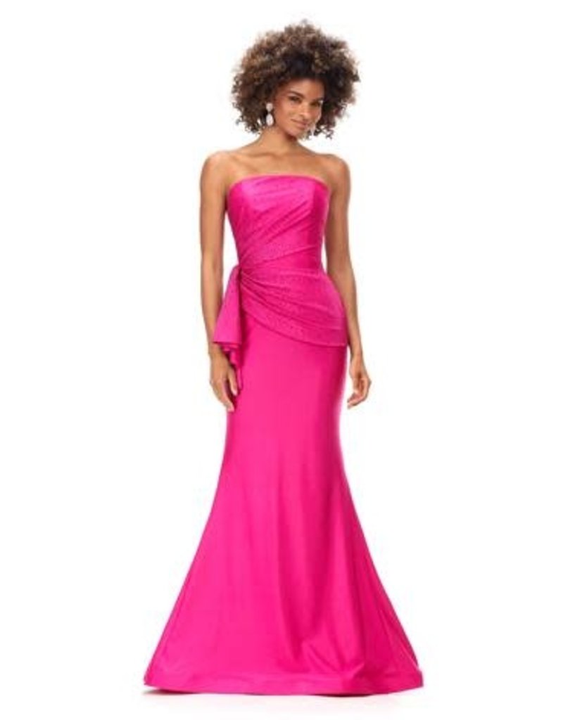 Strapless fitted beaded wrap waist gown 11295