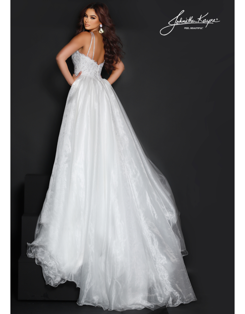 High neck beaded lace fitted gown w/organza cape 2618