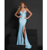 Fitted beaded jersey spaghetti strap corset back gown 20162