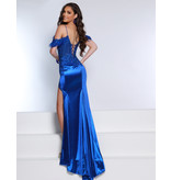 Beaded lace corset bodice fitted gown w/leg slit 23207