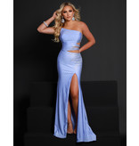 One shoulder beaded fitted side cut out gown 23252