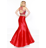 Shimmer Satin, high neck, embroidered bodice 2-piece mermaid gown
