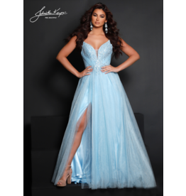 Spaghetti strap tuelle ballgown w/leg slit 2675