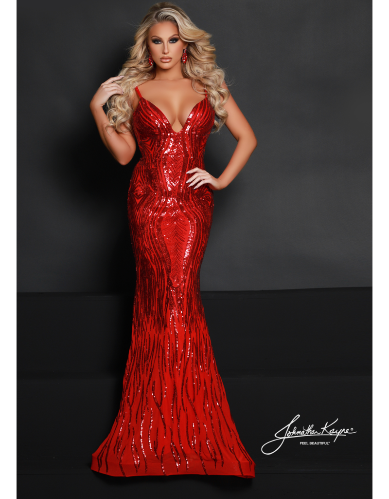 Spaghetti strap sequin deep v-neck fitted gown 2704