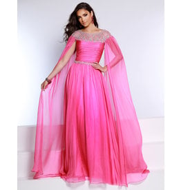 Chiffon beaded high neck a-line gown w/shoulder cape 23406