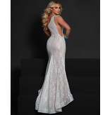 One shoulder lace fitted gown w/leg slit 23424