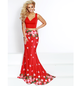 Stretch Satin, floral 2 Piece gown with tank straps and lace up back