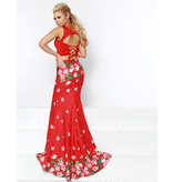 Stretch Satin, floral 2 Piece gown with tank straps and lace up back