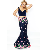 Stretch Satin, floral 2 Piece gown with tank straps and lace up back
