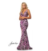 Tank strap fitted v-neck full sequin gown 2106