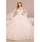 GLS Collective Glitter Layered Hem Quinceanera Gown w/ Long Mesh Sleeve -3109