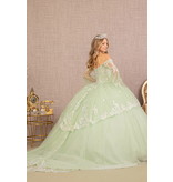 GLS Collective Glitter Layered Hem Quinceanera Gown w/ Long Mesh Sleeve -3109