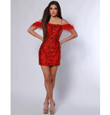 2Cute Hoco Sequin fitted short gown w/feathers 33610