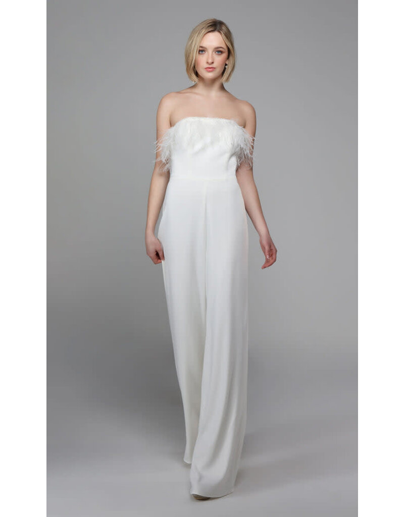 LONG JUMPSUIT, FEATHER NECKLINE 1706