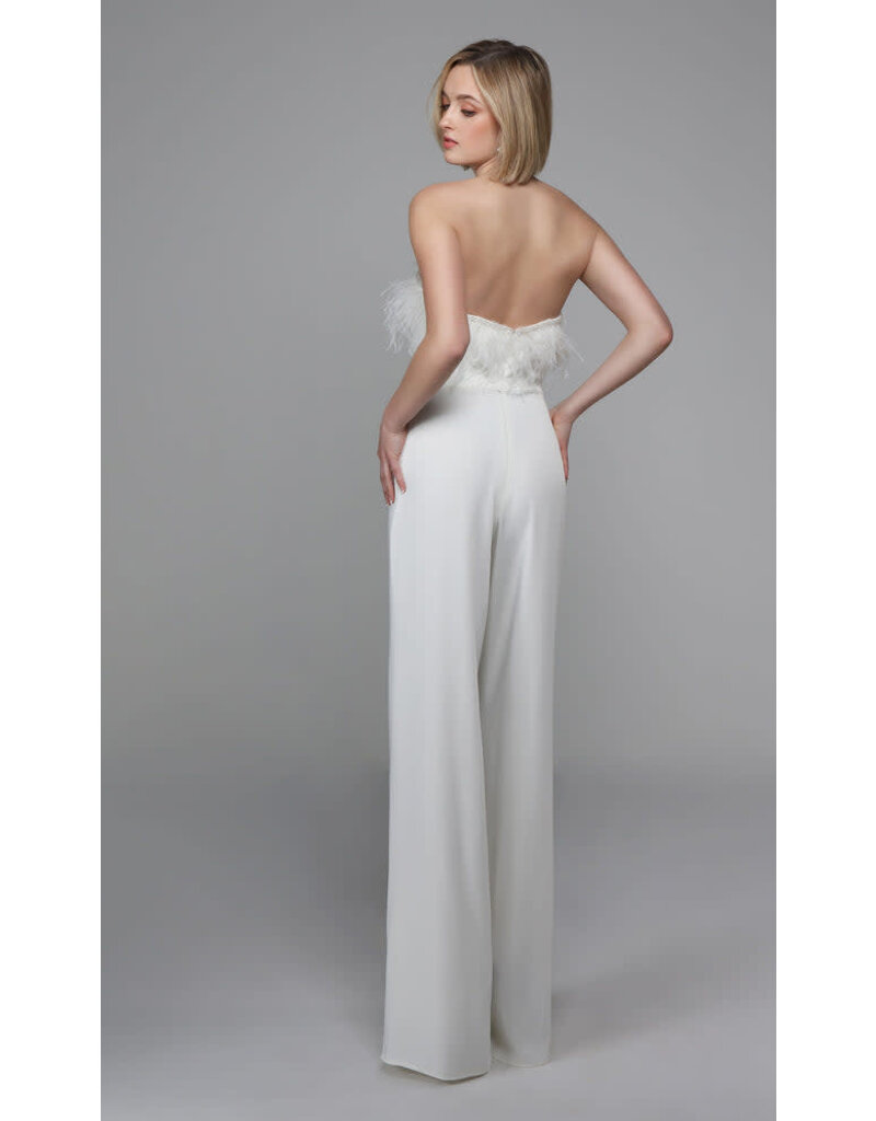 LONG JUMPSUIT, FEATHER NECKLINE 1706