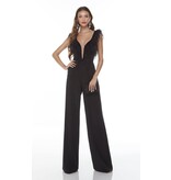 LONG JUMPSUIT, FEATHER V-NECK 1707