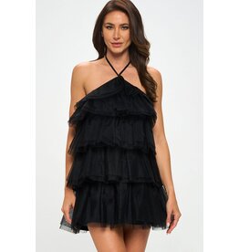 A LOVE STORY HALTER LAYERED MESH MINI DRESS 1868