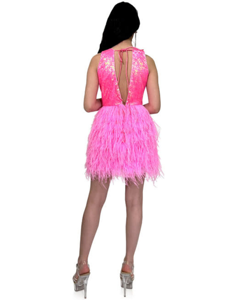 MARC DEFANG Short sequin tank feather skirt gown 8203