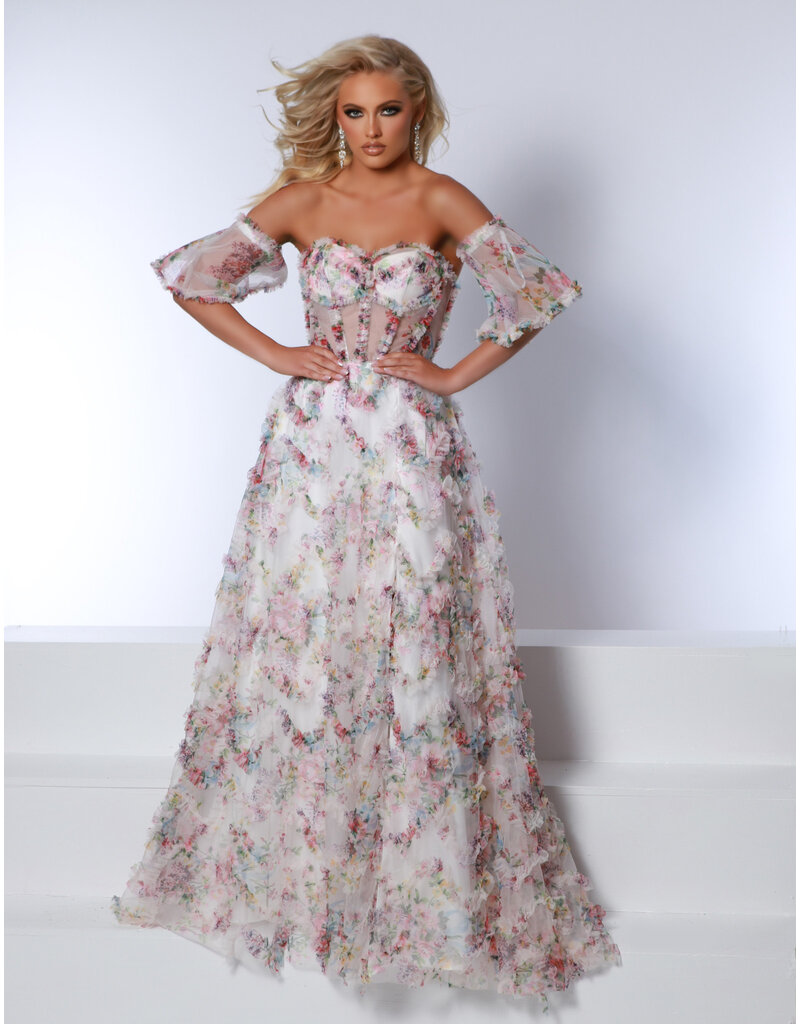 Strapless floral gown with detachable sleeves 24383