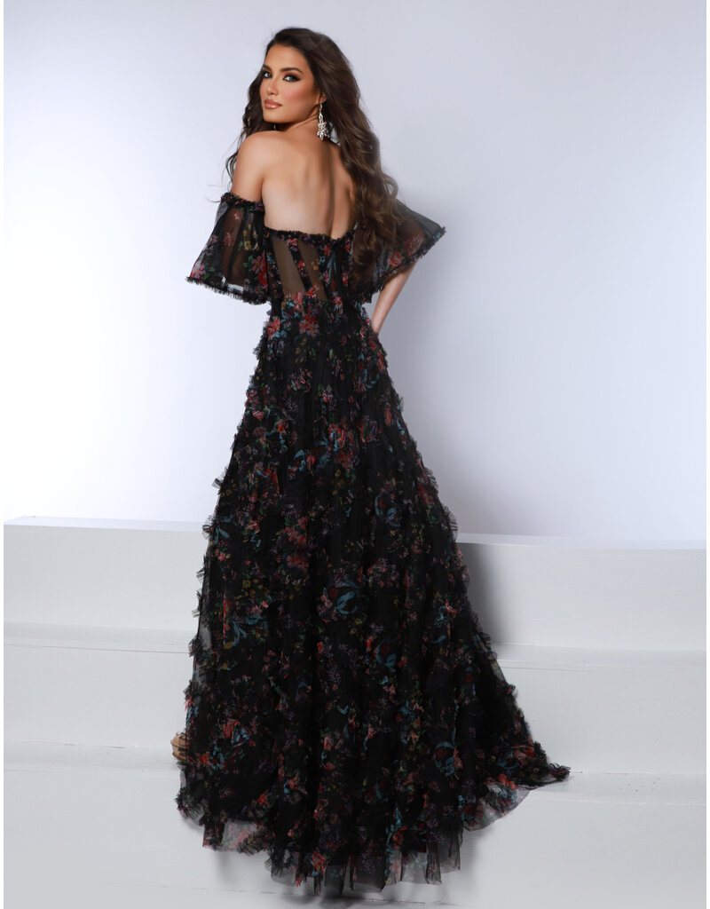 Strapless floral gown with detachable sleeves 24383