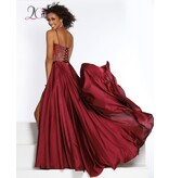 Charmuese wrap skirt a-line gown with a beaded spaghetti strap bodice and corset back - P-46667