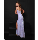 One shoulder fitted sequin gown w/leg slit 20103