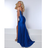 Beaded glitter jersey fitted gown w/leg slit 23449