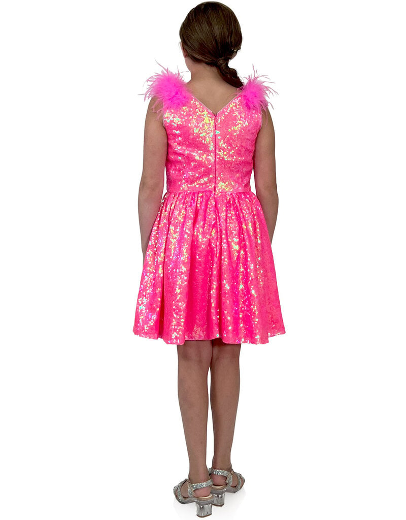 MARC DEFANG FEATHER ACCENT SLEEVE SEQUIN DRESS 5147