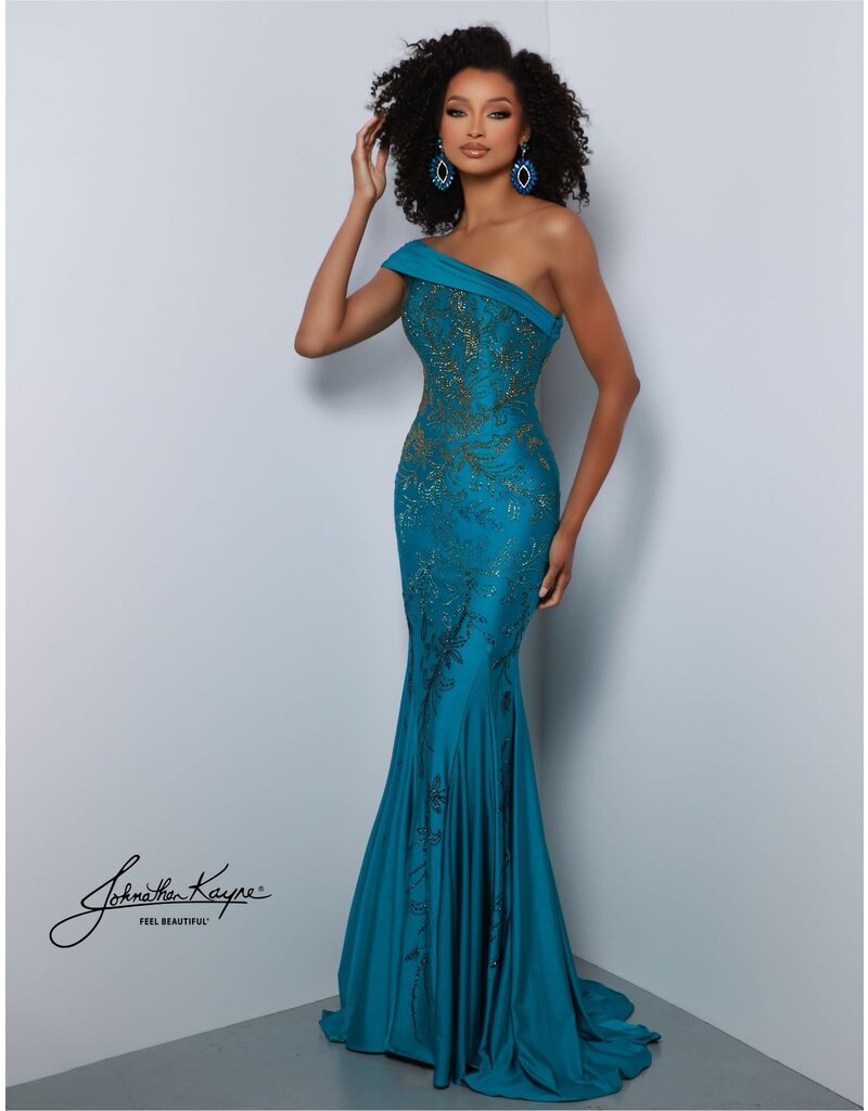 One shoulder jeweled accent fitted jersey 2872