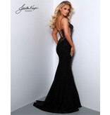 Fitted spaghetti strap jersey beaded bodice gown 2851