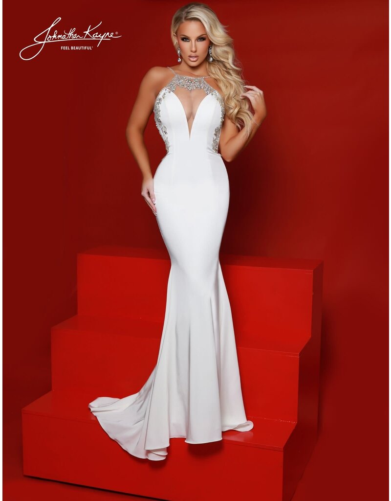 High neck beaded fitted jersey gown 2918