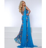 One shoulder floral sequin fitted gown w/arm cape 24076