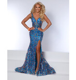 Tank fitted floral sequin gown w/leg slit 24077