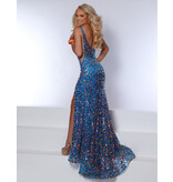 Tank fitted floral sequin gown w/leg slit 24077