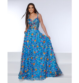 Spaghetti strap sequin floral a-line gown 24078