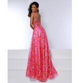 Spaghetti strap sequin floral a-line gown 24078