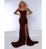 Off the shoulder sequin fitted gown w/leg slit 24161
