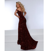 Off the shoulder sequin fitted gown w/leg slit 24161
